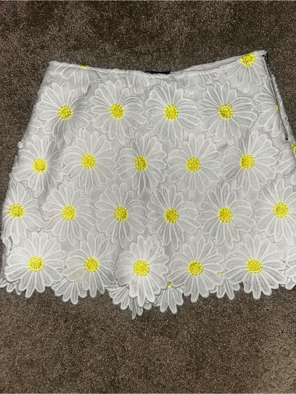 Aqua White Mini Skirt with Yellow Daisy Embroidery